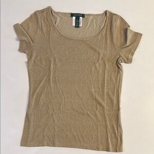 *Lauren Ralph Lauren Womens Metallic Gold Lightweight Short Sleeve Blouse S